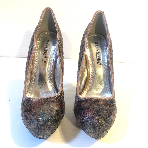Shoe Dazzle Roula Sequin Platform Heels, 6 - Picture 6 of 12
